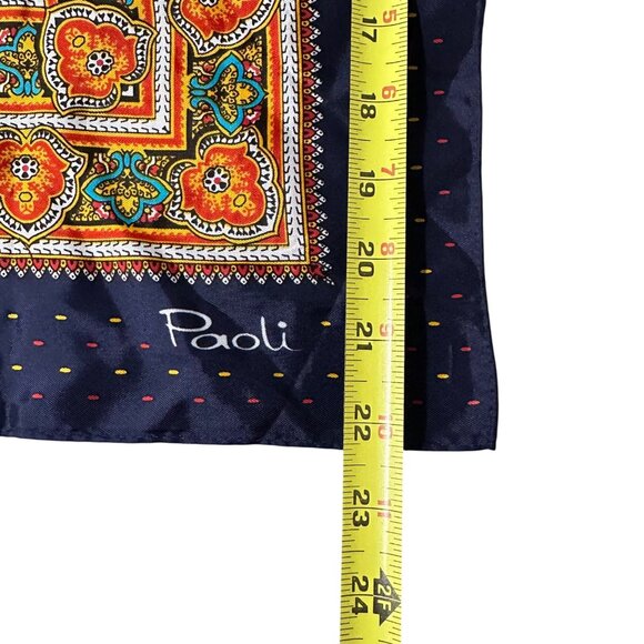 Vintage Scarf Blue Orange Teal Paoli Acetate Japan Retro Fashion Accessory - Picture 8 of 9